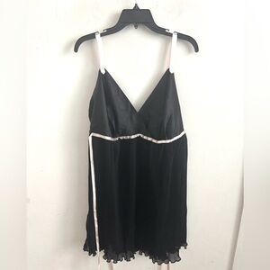 Avenue Body Black Satin & Chiffon Babydoll Nightie Slip Dress Lingerie